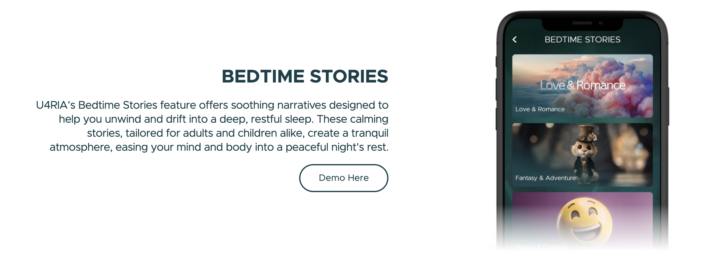 Bedtime Stories feature with soothing sleep narratives